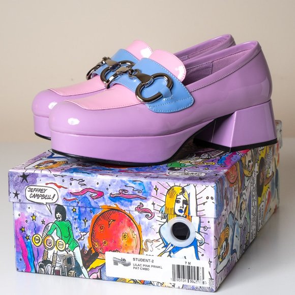 NEW 💕 Jeffrey Campbell Student 2 Platform Loafer Patent Leather Liliac - Picture 12 of 17